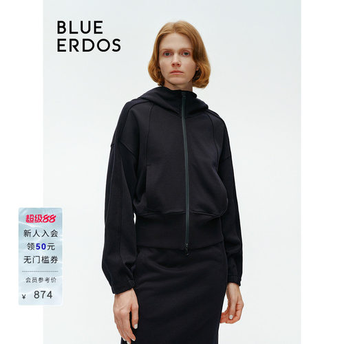 BLUE ERDOS防水面料纯棉短连帽卫衣外套女B246HF006