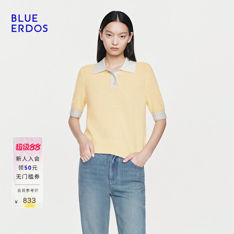 【100%山羊绒】BLUE ERDOS 2026夏季新品小翻领羊绒衫女半袖套衫图片