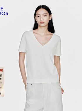 BLUE ERDOS2026早春新品休闲百搭V领显瘦半袖T恤女B2265A082