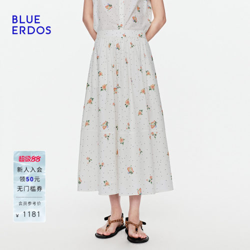 BLUE ERDOS2026夏季新品温柔百搭棉混纺俏皮复古波点印花半裙女