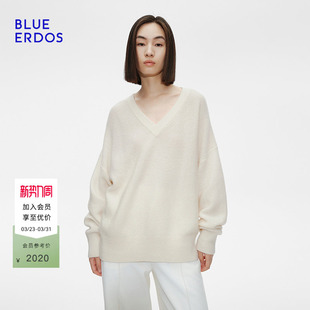 慵懒风V领羊绒套衫 ERDOS春季 BLUE B255A0012 100%山羊绒