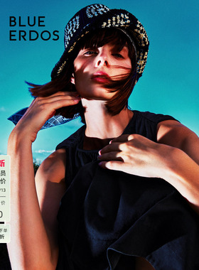 BLUE ERDOS黑白钩针纸草编织渔夫帽遮阳帽女B245S7009