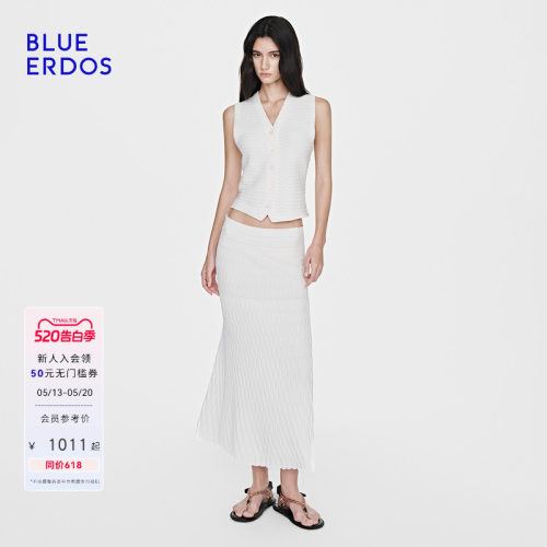 BLUE ERDOS 2026夏季套装意式松弛风度假精纺V领翻花女马甲/半裙