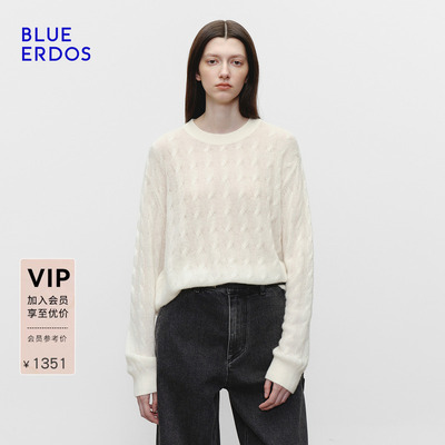 【空气羊绒】BLUE ERDOS冬季新智性通勤100%山羊绒绞花针织衫