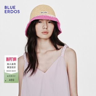 BLUE 休闲度假风撞色编织刺绣logo渔夫帽女帽 ERDOS26早春新品
