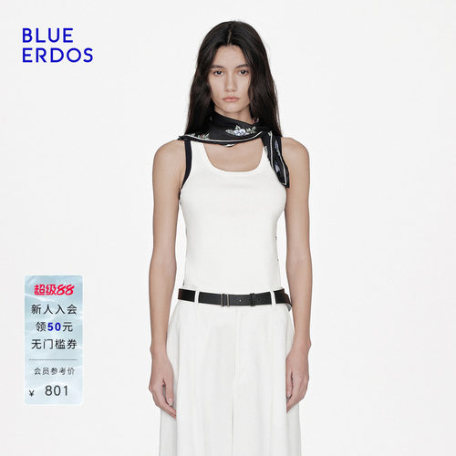 BLUE ERDOS2026夏季新品简约撞色桑蚕丝混纺U领罗纹背心女