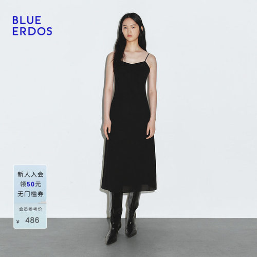BLUE ERDOS 夏季简约时尚黑色中长收腰显瘦吊带连衣裙B245I4040