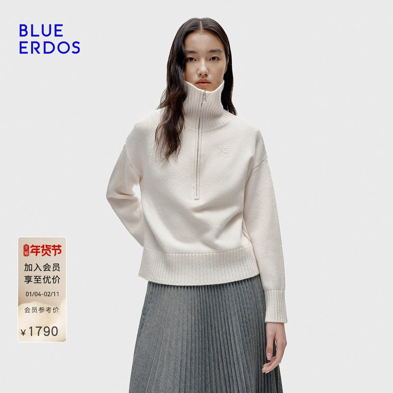 BLUE ERDOS冬季新品简约百搭羊毛羊绒翻领刺绣针织衫B256A0067,女装/女士精品,羊绒衫,淘宝优惠券,粉丝福利购,淘宝优惠卷