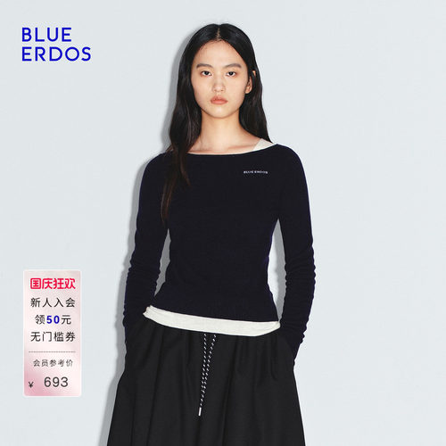 BLUE ERDOS 秋季新时尚简约logo刺绣一字领女针织衫B2256A005