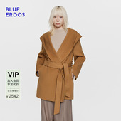 新品 春季 美拉德风大翻领羊毛羊绒毛呢大衣外套女 ERDOS BLUE