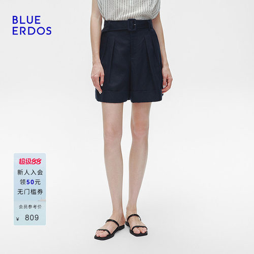 BLUE ERDOS春季复古简约垂坠感亚麻混纺女短裤B255M5001