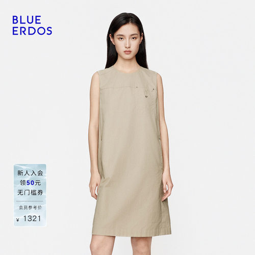 【100%棉】BLUE ERDOS2026早秋新品简约气质浅卡其圆领背心连衣裙