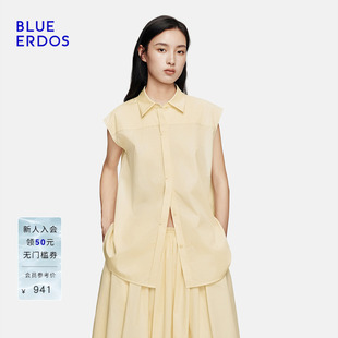 【100%棉】BLUE ERDOS2026秋季新品奶油黄撞线圆弧下摆无袖衬衫女