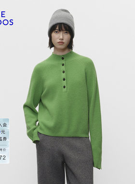 BLUE ERDOS2026秋冬新品简约休闲山羊绒混纺半开襟立领针织衫女