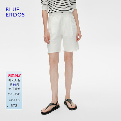 BLUE ERDOS春季气质简约白色直筒牛仔短裤五分裤B255M3008