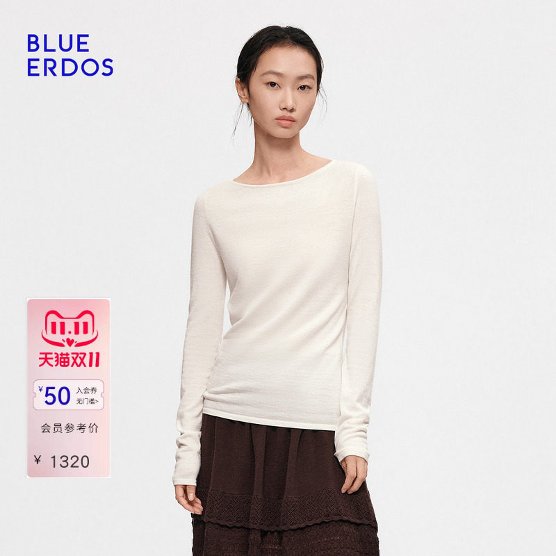 【芭蕾系列】BLUE ERDOS2026秋冬新品气质设计感羊绒混纺露背套衫