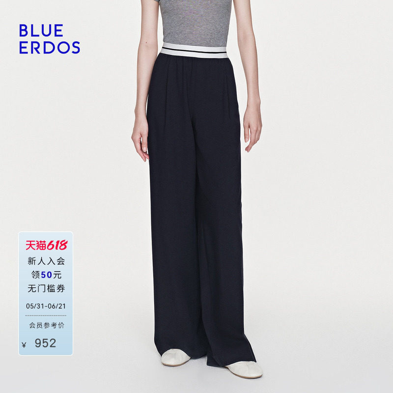 BLUE ERDOS2026早春新品运动休闲绵羊毛混纺垂坠感撞色阔腿裤女