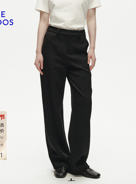 【100%绵羊毛】BLUE ERDOS冬季新简约率性黑色直筒阔腿长裤女裤