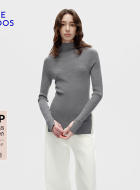 BLUE ERDOS 春季新品简约中灰色拼接撞色高领女套衫B256D0020