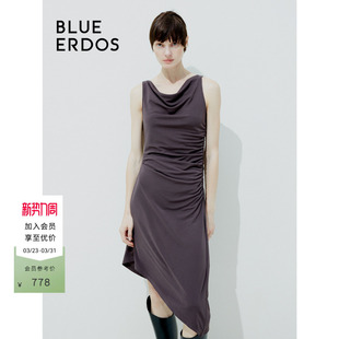 BLUE ERDOS荡领抽褶不规则莫代尔混纺连衣裙B245D7006