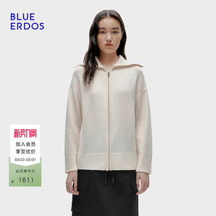 简约百搭羊毛羊绒樽领刺绣女开衫 新品 B256A1034 ERDOS春季 BLUE