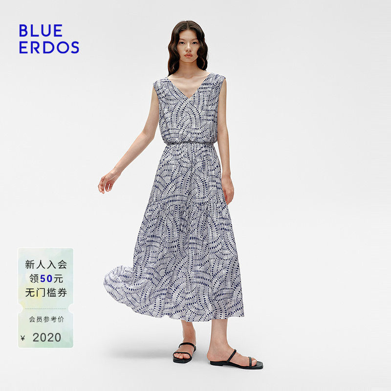【桑蚕丝】BLUE ERDOS夏季波点印花中长款连衣裙B255I2010