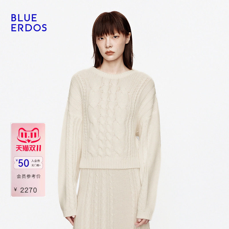 BLUE ERDOS2026秋季新品圆领毛衣通勤松弛感山羊绒混纺针织上衣女