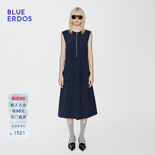 BLUE ERDOS26夏季新品简约休闲海军蓝无袖长款连衣裙女B2265I019