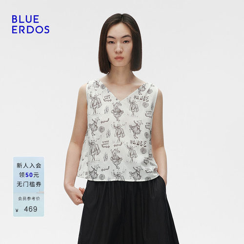 BLUE ERDOS春季亚麻混纺前后两穿式无袖印花背心B255H5025