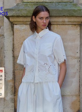 BLUE ERDOS春秋简约翻领白色镂空全棉短袖上衣B255HB026