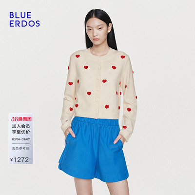 【心愿针织】BLUE ERDOS26早春新品100%绵羊毛圆领提花针织开衫女