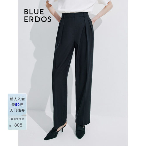 BLUE ERDOS高腰直筒通勤黑色绵羊毛西裤女裤B245M2005