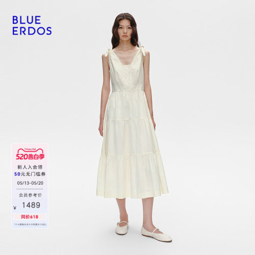BLUE ERDOS夏季气质优雅棉丝混纺无袖吊带连衣裙B255I3003