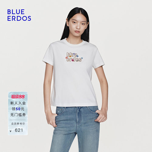 【100%棉】BLUE ERDOS2026夏季新品日常休闲刺绣logo短袖上衣女