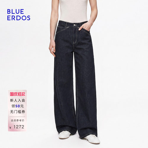 【100%棉】BLUE ERDOS2026秋冬新品简约通勤宽松直筒原色牛仔裤
