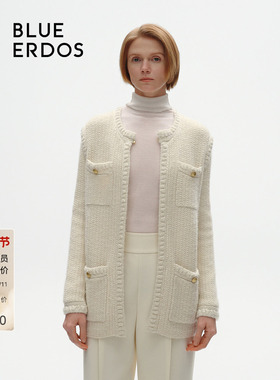 BLUE ERDOS小香风气质圆领翻花针织开衫女B246D1037