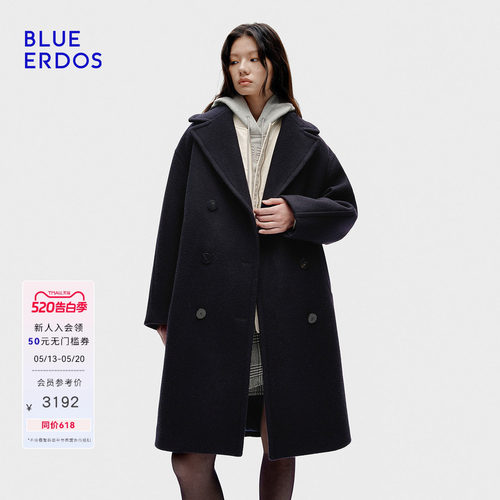 【设计师系列】BLUE ERDOS春季新复古双排扣绵羊毛混纺大衣外套