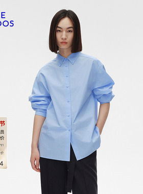 BLUE ERDOS冬季休闲简约通勤纯棉宽松蓝色衬衫上衣B255HB003