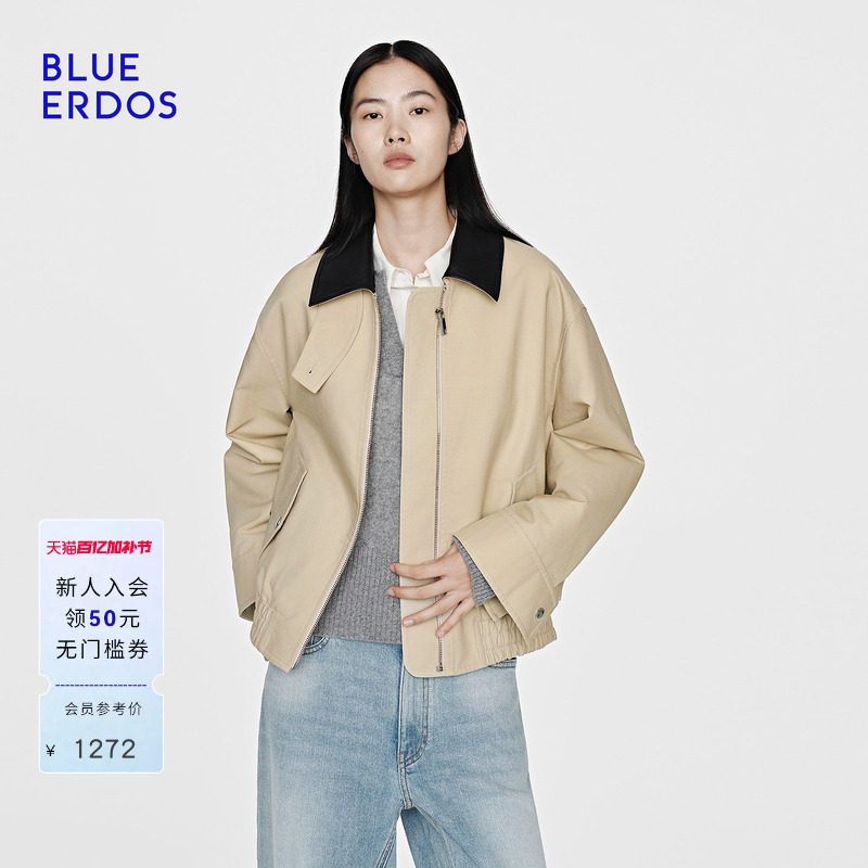 BLUE ERDOS 早春新品率性巴恩风撞色立领宽松夹克外套女