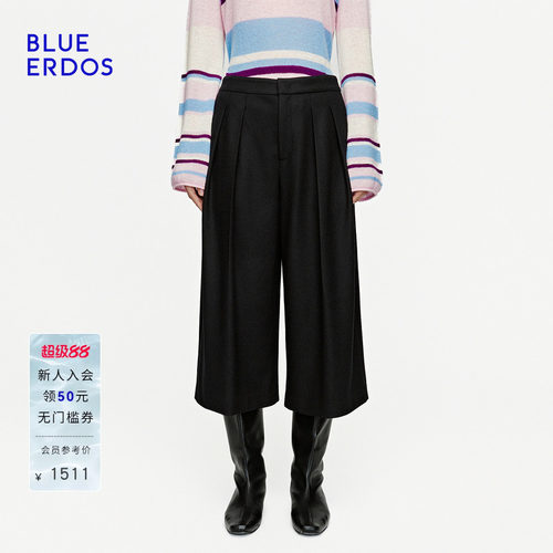 BLUE ERDOS2026秋冬新品七分阔腿裤绵羊毛混纺干练知性压褶西裤女