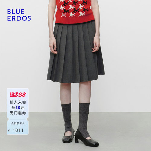 BLUE ERDOS 春季新品气质简约格雷系灰色百褶A字半裙B2256N003