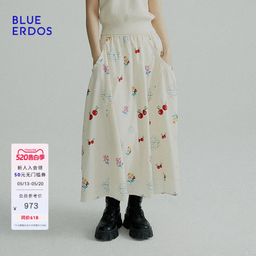 BLUE ERDOS春季气质樱桃印花A字半裙伞裙女B255M0038