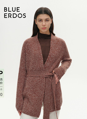 BLUE ERDOS慵懒风羊毛羊绒V领系带针织开衫B246A1027