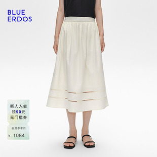 BLUE 气质简约知性棉丝混纺A字伞裙半裙B255M0006 ERDOS春季