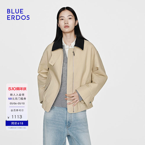 BLUE ERDOS 早春新品率性巴恩风撞色立领宽松夹克外套女