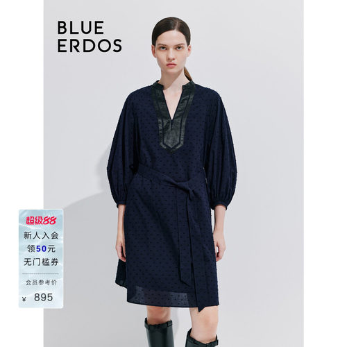 blueerdos纯棉灯笼袖连衣裙