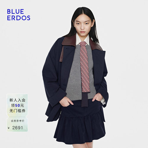 BLUE ERDOS2026早春新品静奢风翻领双排扣中长款棉服女B2265G005
