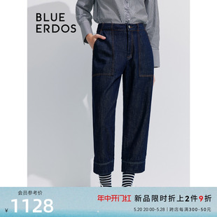 女B245M3002 简约直筒棉麻混纺九分牛仔裤 ERDOS24早春新款 BLUE