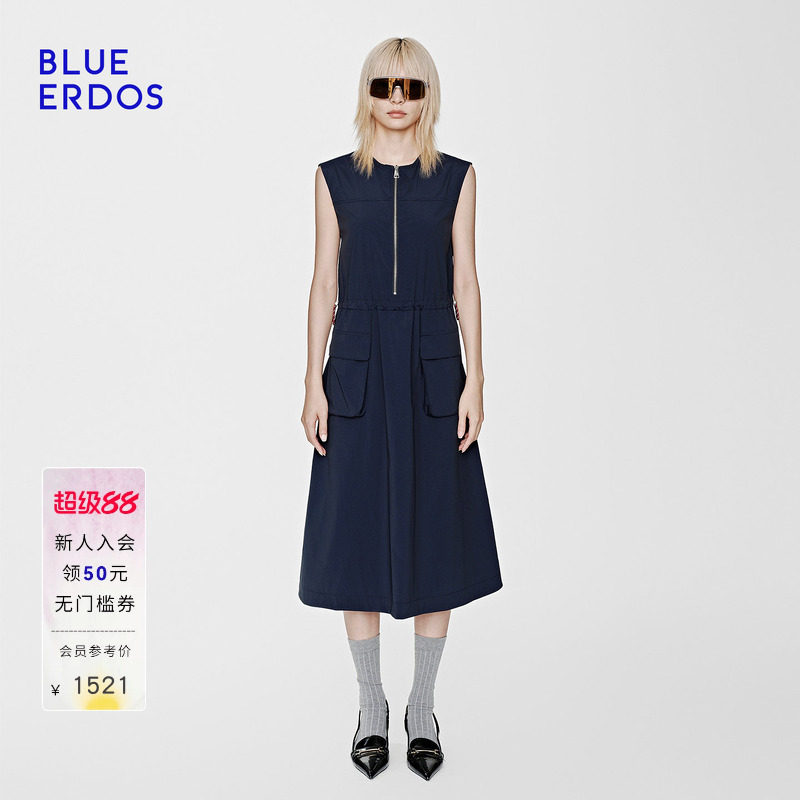 BLUE ERDOS26夏季新品简约休闲海军蓝无袖长款连衣裙女B2265I019图片