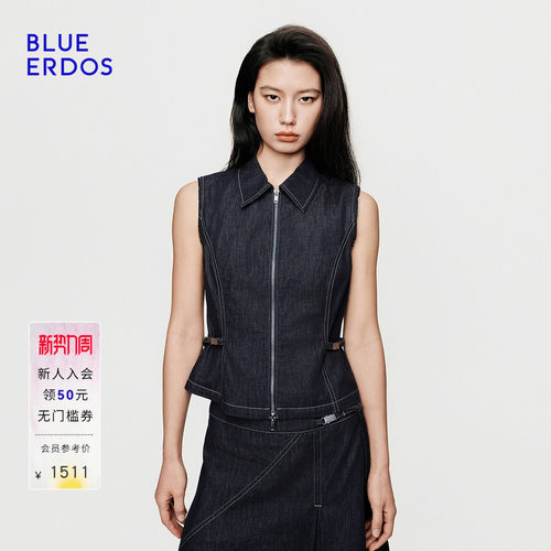 明星同款BLUE ERDOS2026秋冬新品翻领收腰无袖牛仔马甲B2266Q017